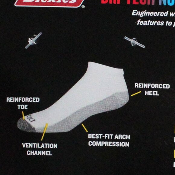 6 Pair Shoe Size 6 - 12 Dickies Dri-Tech No Show Performance Work Socks - Picture 3 of 7